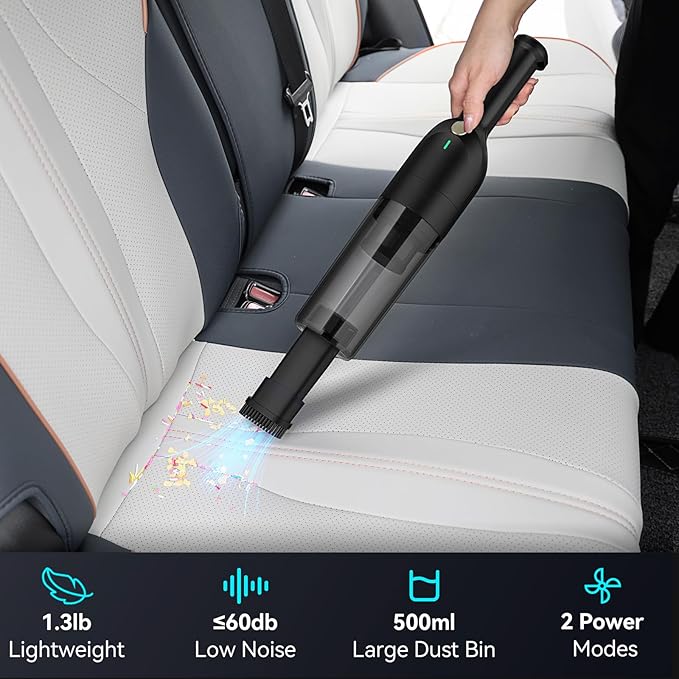 Handheld Vacuum Cordless, Rechargeable Car Vacuum Cleaner with 30 Mins Runtime, Mini Hand Vacuum with 10000 Pa Powerful Suction, Portable Hand Held Vacuum for Car Pet Hair Hardwood Floor Home (Dark)