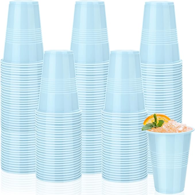 Kochorie 100 Pack Disposable Plastic Cups 16 Oz Solid Color Drinking Cups Party Supplies Strong and Sturdy Drinkware Cup For Birthday, Wedding, Baby Shower, Gender Reveal Party & Daily Use, Light Blue