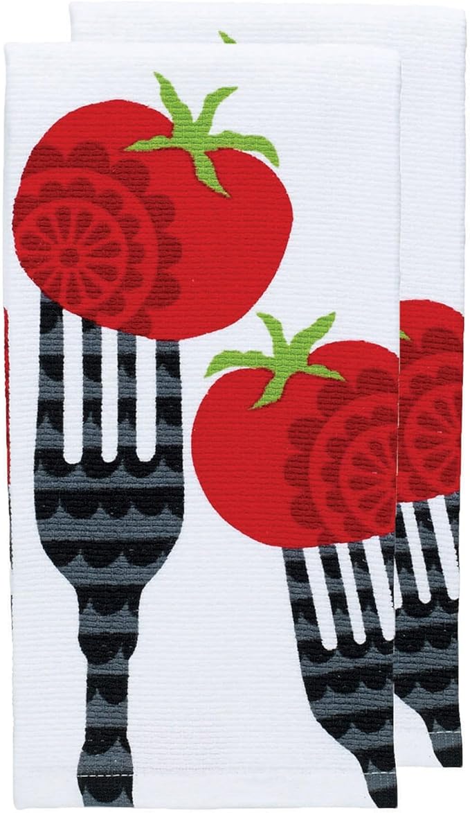 T-Fal Textiles Double Sided Print Woven Cotton Kitchen Dish Towel Set, 2-Pack, 16" x 26", Fork Print