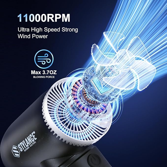 Barber Air Duster, 110000 RPM 2-in-1 Mini Aluminum Air Duster, Professional Hair Cleaning Tool for Barbers, Rechargeable Turbo Air Blower with Dust Filter, 2 Nozzles for Hair, Keyboard, PC
