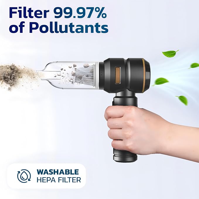 Handheld Vacuum Cordless, Car Vacuum Cleaner, Portable Mini Compressed Air Blower, Duster. Strong Suction Brushless Motor. 4-in-1 21000Pa Wireless Hand Vacuum, Type C Port, for Car, Home, Office.