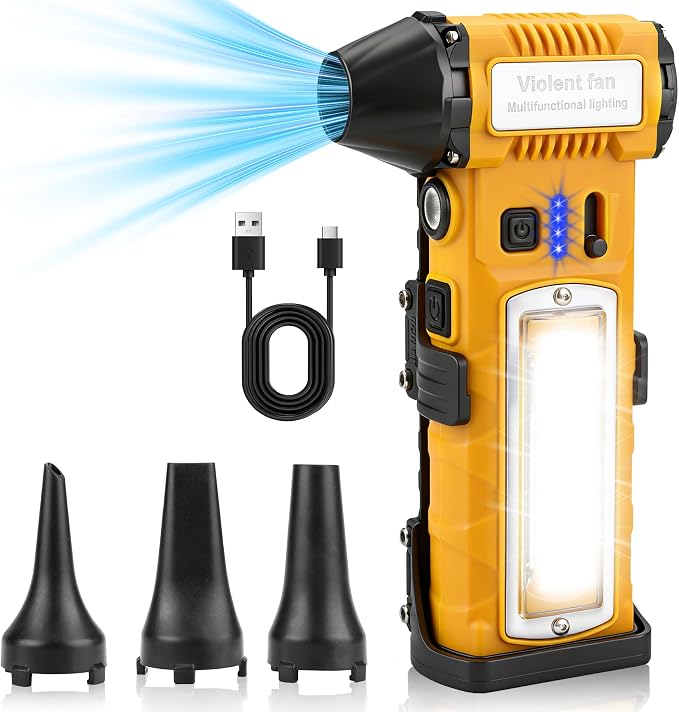 Compressed Air Duster, 130000RPM Electric Air Duster, 2-Gear Adjustable Mini Blower with Light, Rechargeable Electric Air Blower, Dust Blower for Keyboard, PC Vents, Car Interiors & Home Dusting