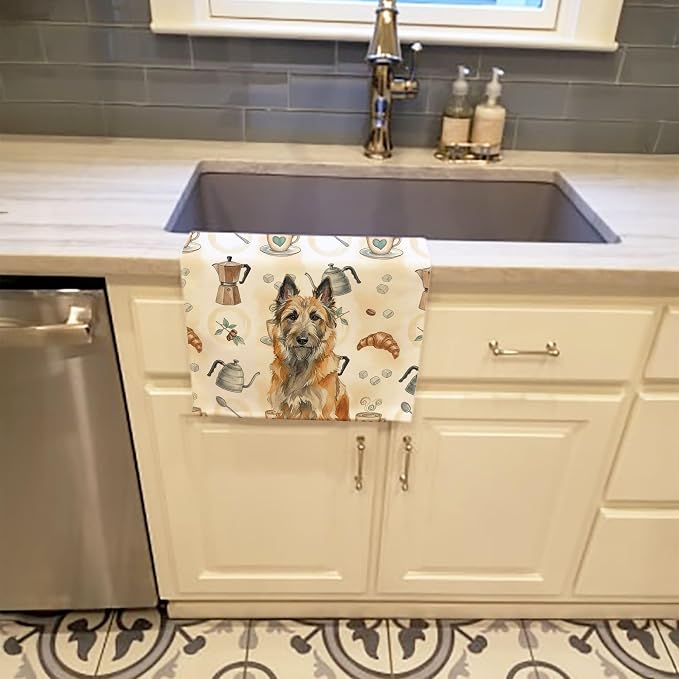 Caroline's Treasures Belgian Laekenois Coffee Bar Kitchen Towel Velour Plush Front and Cotton Loop Back Machine Washable