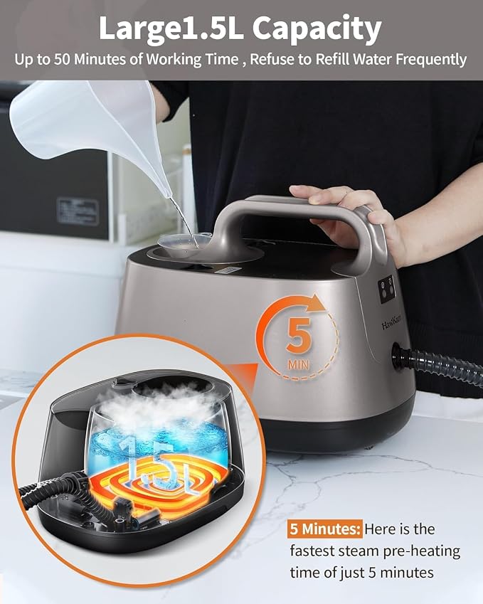 Portable Steam Cleaner, 293°F 58 PSI Powerful Multipurpose Handheld Steam Mop, 21 Attachments, 50Oz Capacity, Heavy Duty Steamer for Carpets, Floors, Cars, Tiles, Crack Cleaning, Turquoise