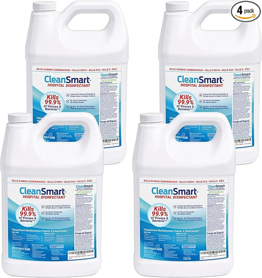 CleanSmart Hospital Disinfectant, Kills 99.9% of Viruses and Bacteria, Hypochlorous Acid Technology, EPA Registered, 4 Gallons (HOCL)