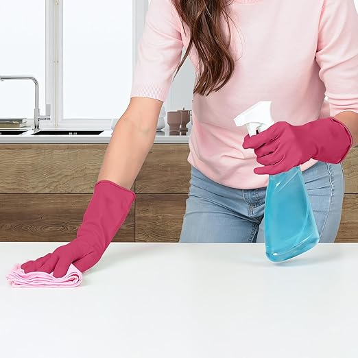 KAQ Rubber Cleaning Gloves for Dishwashing: 4 Pairs Colorful Reusable Kitchen Gloves for Household Washing Dishes - Non-Slip and Flexible for Women - Small