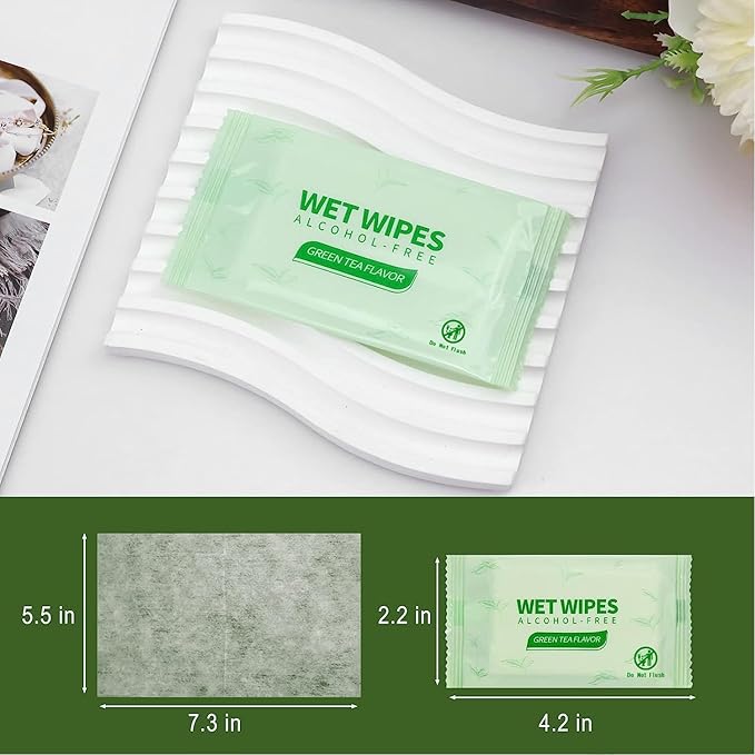 100 Pack Green Tea Wet Wipes Bulk for Homeless, Clean Face Hands Quickly, Green Tea Wet Wipes Bulk for Homeless, Perfect for Hiking Camping Travel Outdoor