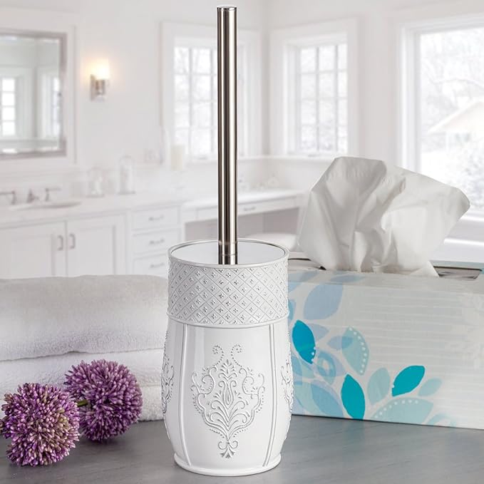 Creative Scents Vintage White Toilet Brush Set - Toilet Bowl Brush and Holder - Good Grip Toilet Bowl Cleaner Brush and Holder, Decorative Toilet Bowl Scrubber