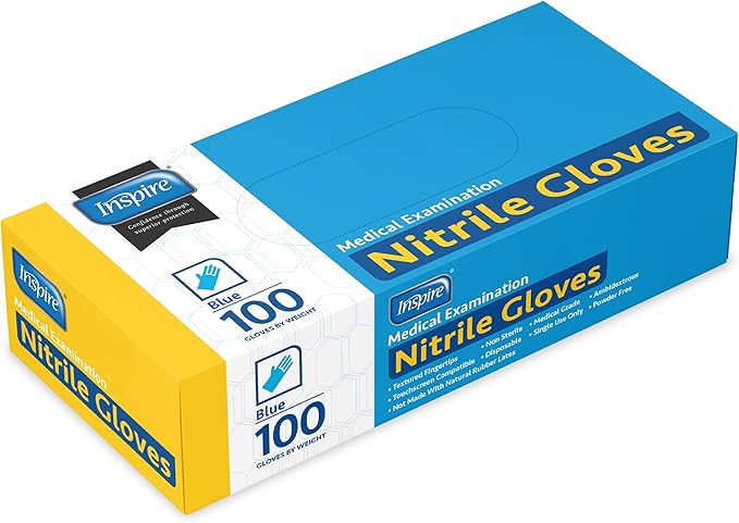Inspire Nitrile Exam Gloves | The Original Quality Stretch Nitrile Light Blue | 4.5 Gloves Disposable Latex Free Medical EMT