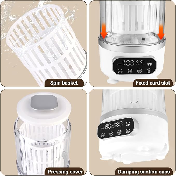 3L Portable Washing Machine,3 In 1 Portable Washer-Dryer Combo, Home Mini Underwear-Specific Washing Machine，3 Modes 3000mAh Laundry Machine for apartments, dormitories, travel, and hotels (White)
