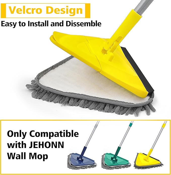 JEHONN Wall Cleaner Mop with Long Handle 80 Inches, 3-in-1 Ceiling Cleaning Tool Duster with 10 Replacement Microfiber Chenille Pads (Yellow)