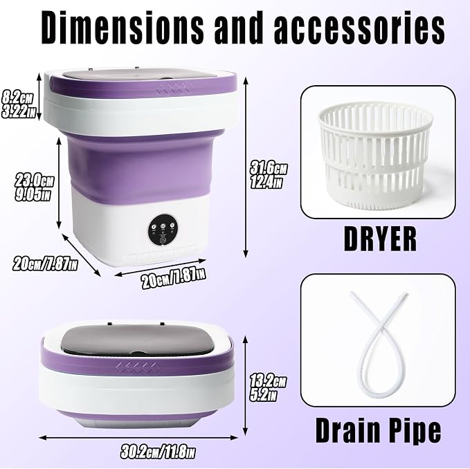 Portable Washer and Dryer Bundle - Foldable 16L Washing Machine with 3 Cleaning Modes + Quiet Compact Dryer with Adjustable Timer, Perfect for Travel, Apartment, Baby/Intimate Apparel