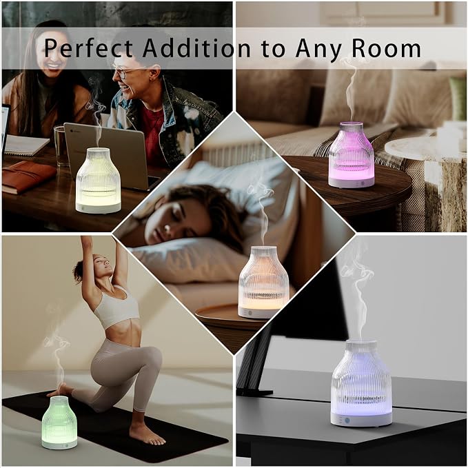 Elegant Glass Reservoir Essential Oil Diffuser 200ML, One Button Control Glass Diffuser with Rainbow Colors for Home Office Bedroom Gift