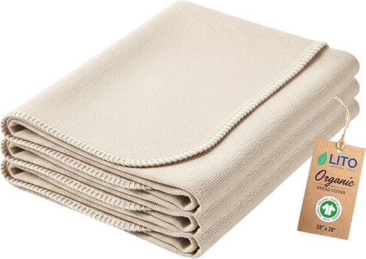 LITO LINEN AND TOWEL Flour Sack Towels for Bread Dough Proofing – Unbleached, Thick Cotton Baking Cloth for Baguettes, Ciabatta, Pastry – Reusable, 28"x28", 3-Pack
