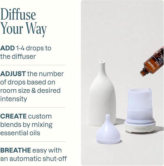 Cliganic Ceramic Aromatherapy Diffuser for Essential Oils (White) - 7 Color Lights, Cool Mist, Auto Shut Off for Home & Office