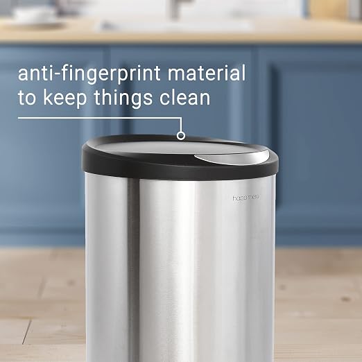 happimess HPM1001A Oscar Round 8-Gallon Step-Open Trash Can with Free Mini Trash Can, Modern, Fingerprint Proof for Home, Kitchen, Office, Large:7.9 Gallon Small:1.3 Gallon, Stainless Steel