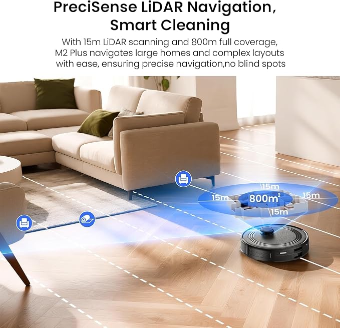 Lefant Robot Vacuum and Mop Combo,75-Days Self-Emptying,7000Pa Powerful Scution,Multi-Floor Mapping, No-Go Zones,140 Min Runtime,2.4G/5G WiFi/Alexa/APP/iWatch, M2 Plus Black
