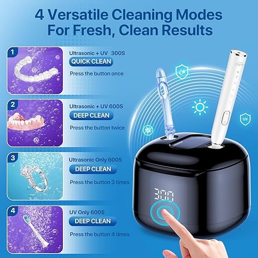 Ultrasonic Retainer Cleaner Machine, 49KHz 220ML Dental Cleaning Pod with Digital Timer, Deep Cleaning Ultrasonic Dentures Cleaner for Night Guards, Braces, Aligner, Toothbrush, Jewelry, Black