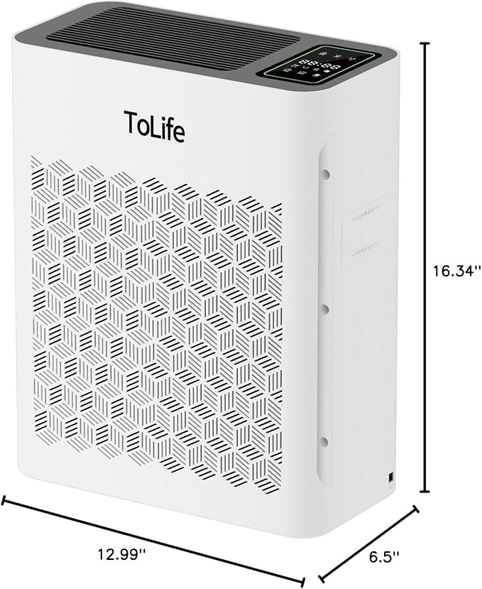Tolife Air Purifier Large Room, HEPA Air Purifiers for Home Pets Hair with Washable Filter, Air Cleaner for Bedroom up to 1095 Ft² Dust Smoke Odor, Sleep Mode, Timer, White
