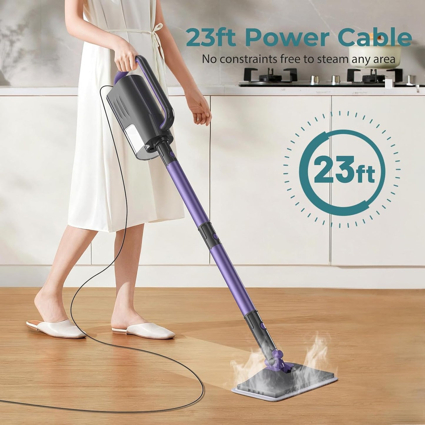 Steam Mop, Steam Cleaner with Large-Capacity Water Tank, 2 Washable Pads, 23FT Power Cable floor steamer, Detachable Steam Mops for Floor Cleaning (Dark Purple)