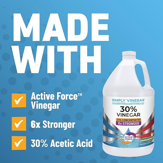 Simply Vinegar 30% Vinegar – Pure Concentrated Active-Force Vinegar for Cleaning, Home, and Garden, 128 oz (2)