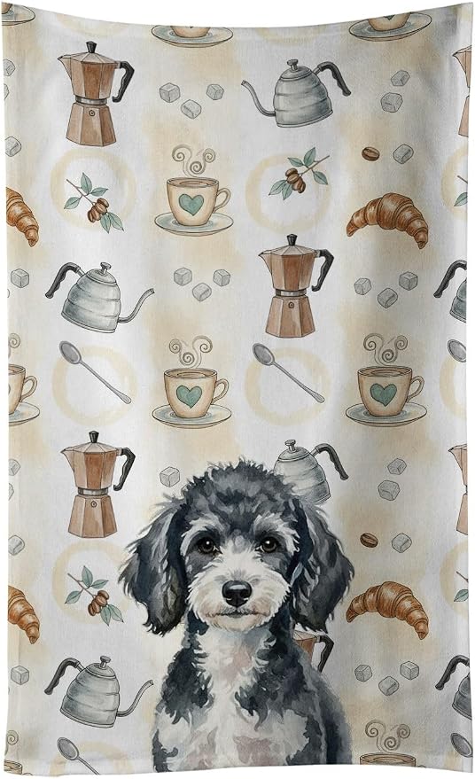 Caroline's Treasures Miniature Parti Poodle Coffee Bar Kitchen Towel Velour Plush Front and Cotton Loop Back Machine Washable