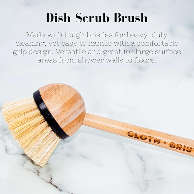 CLOTH & BRISTLE Bamboo Cleaning Brush Combo Set, Versatile Dish Scrub, Pot, and Detail Brushes for Kitchen, Grout, and Household Cleaning, Sustainable Bamboo Handles, Wooden, 197644993802