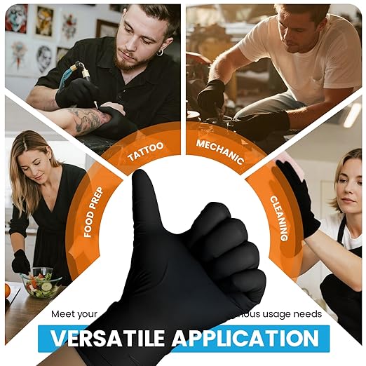 ANBOSON 6 mil Disposable Nitrile Gloves, Heavy Duty Disposable Glove, Cooking Gloves, Latex Free, Powder Free (Black of 1000, Medium)