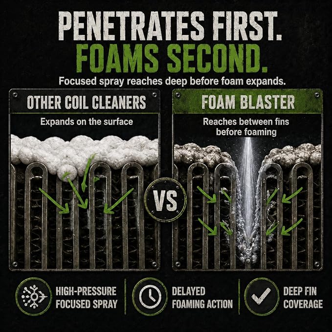 Leak Saver Foam Blaster AC Coil Cleaner Foam Spray | HVAC Coil Cleaner for AC Unit | Professional Deep-Penetrating Formula for Evaporator (No Rinse) & Condenser (Light Rinse) - 6 Pack