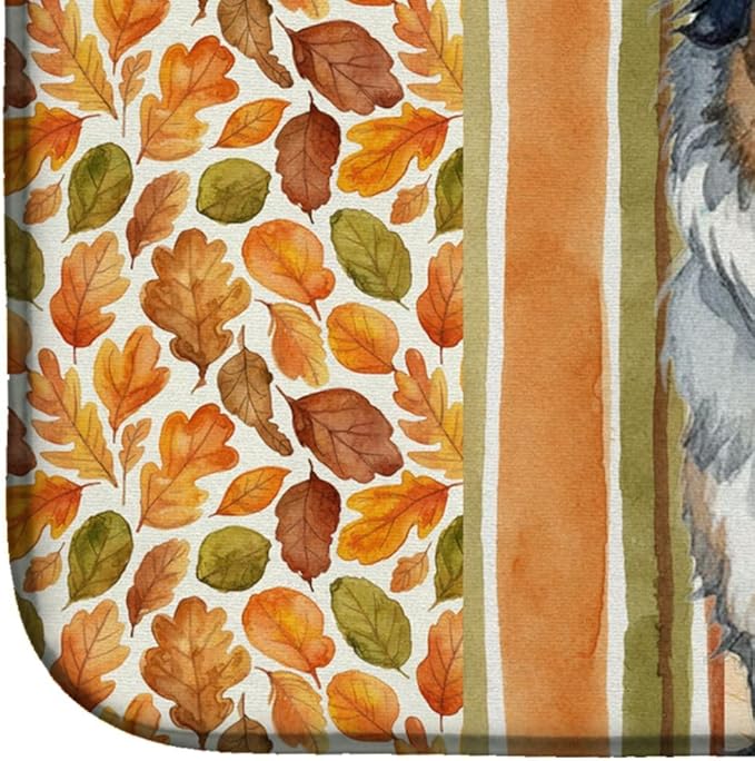 Caroline's Treasures Border Collie Heirloom Fall Dish Drying Mat Absorbent Dish Drying Mat Pad for Kitchen Counter Dish Drainer Mat for Countertop, 14 x 21", Multicolor