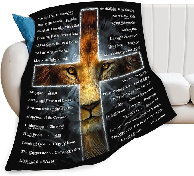 Tijuboni Christian Lion Throw Blanket Religious Gifts for Women Men Girls Boys Kids Adults Soft Flannel Fleece Blanket for Couch Sofa Bed Home Decor 40"x50"