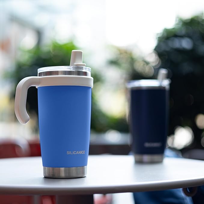 For Iced Coffee & Smoothies – Never Drink from a Moldy Lid Again: 20oz Hygienic Tumbler, 100% Leakproof Lid & Removable Foldable Spout. Reinforced Base, Fits Cup Holders - Blue