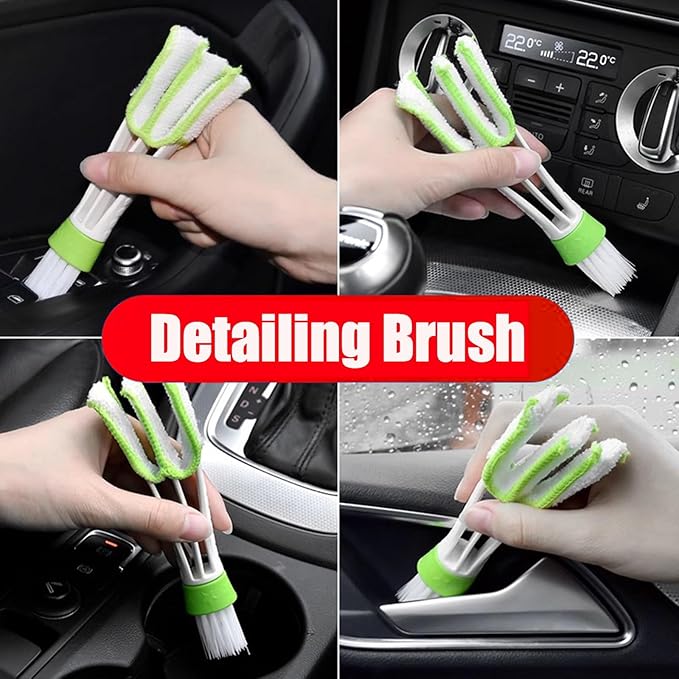 4Pcs Car Duster Kit, Multipurpose Dense Microfiber Duster for Car Exterior & Interior Cleaning, Dashboard A/C Vents Detailing Brush, Scratch Free Lint Free, Extendable Handle