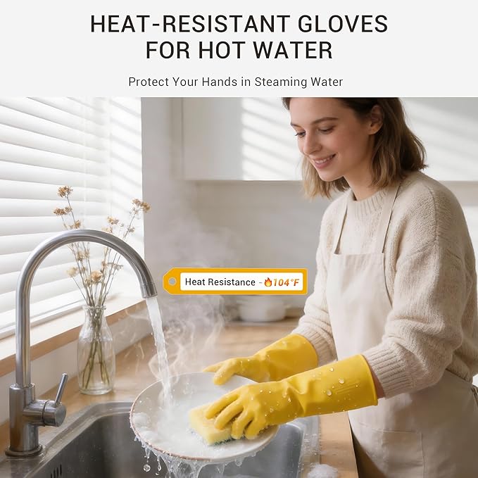 3 Pairs Rubber Dishwashing Gloves, Reusable Household Cleaning Gloves for Women Men, Kitchen and Bathroom Cleaning, Gardening, Pet Care, Extra Thickness, 20 Mil, 13", Heavy Duty, Non-Slip, S