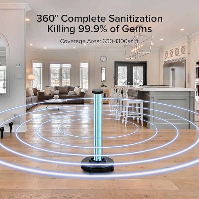 SANSI 100W UVC Disinfection Cart with Wheels, Portable Mobile UV Light Sanitizer with Remote & 3 Timer Settings, Ozone-Free, 99.9% Germ Kill in 30 Mins for Large