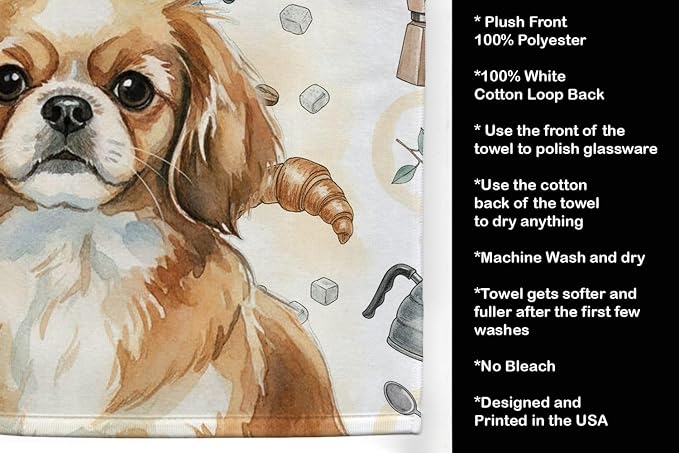 Caroline's Treasures Tibetan Spaniel Coffee Bar Kitchen Towel Velour Plush Front and Cotton Loop Back Machine Washable