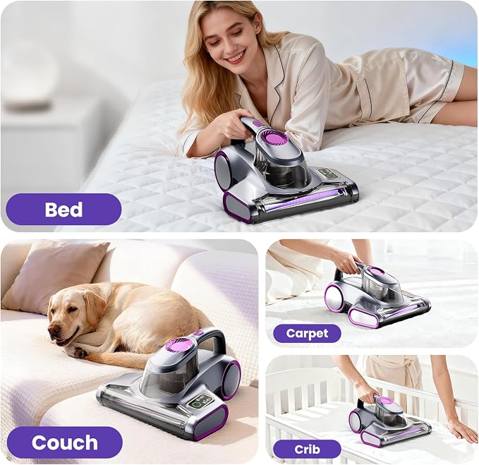 ezly Mattress Vacuum Cleaner with 18KPa Strong Suction, Mattress Cleaner for Bed, Sofa & Couch, HEPA Filter, UV-C Light, 48,000 RPM Deep Tapping, 140°F Heat Drying, Corded