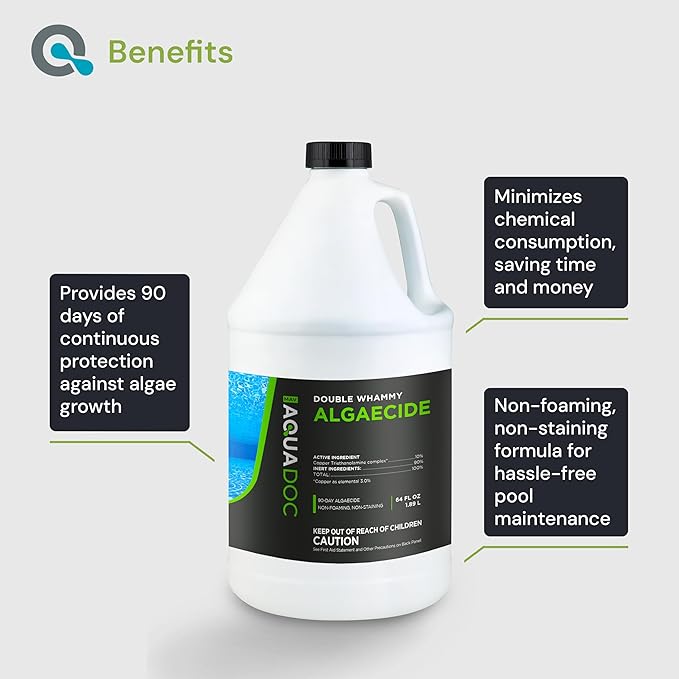 AquaDoc Copper Pool Algaecide for Swimming Pools - 64 oz - 90 Day Algaecide for Inground & Above Ground Pools - Non-Foaming, Non-Staining Formula, Reduces Chlorine Demand