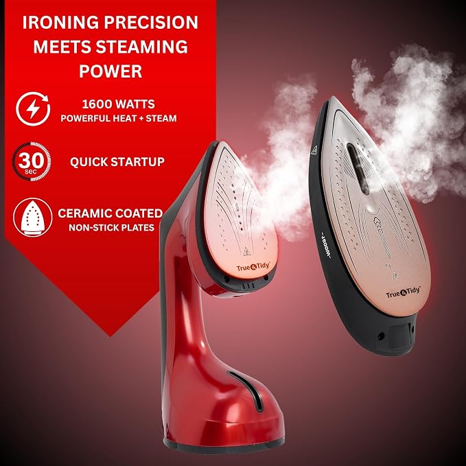 True & Tidy DuoPress XL 2-in-1 Clothes Steamer & Iron, 1600W Powerful Turbo Steam, Large Ceramic Plate, Smart Temperature Control, 3 Steam Modes