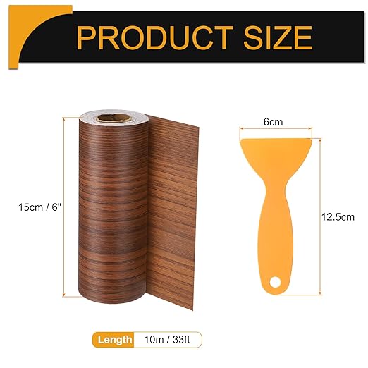 HARFINGTON Wood Grain Repair Tape 6 Inch x 33ft Self Adhesive Repair Patch Tape Simulated Wooden Floor Tapes with Plastic Scraper for Tables Doors Windows Furniture, Teak