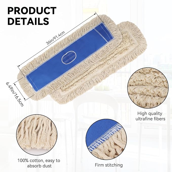 36 Inch Dust Mop Replacement Head: Microfiber Dust Mop Head Refills, Industrial Commerial Heavy Duty Mopping Head Sweeper Replacement for Janitorial Supplies & Hardwood Floor Cleaning, Blue (3 Pack）