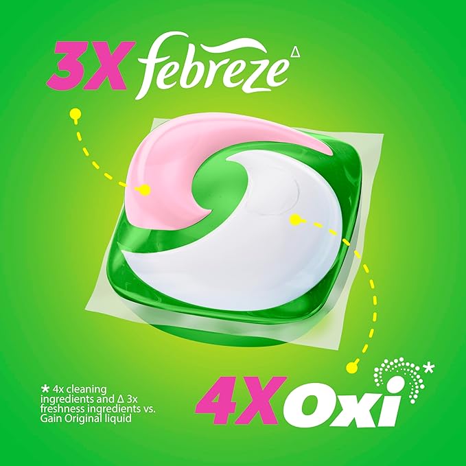 Gain Super Flings Laundry Detergent Pacs, 32 Count, Hibiscus Hula scent, irresistibly clean and fresh washing detergent laundry soap pacs