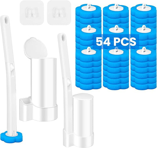 2 Pack Disposable Toilet Brush and Holder Set, Toilet Wand Refills, Extended Handle with 54 Cleaner Refills Toilet Brush for Toilet Bowl Cleaners, Bathroom Cleaning(2-Set)