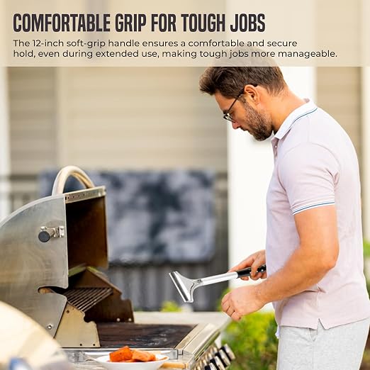 OCS Parts 12-Inch Flat Top Grill Scraper with 4" Scraper Blade | Heavy-Duty Multipurpose Scaper for Grills, Griddles and Kitchen Surfaces | Includes Five Scraper Blades Stored Inside Handle