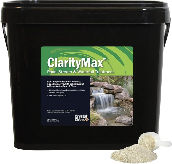 CrystalClear ClarityMax Pond Clarifier, All-in-One Natural Treatment, 25 LB | Beneficial microbes and enzymes provide max clarity, remove algae stains, and keep water gardens koi fish & pet safe