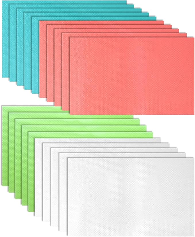 20PC Refrigerator Liners, Waterproof Oilproof Fridge Liner and Mats Washable Drawer Liners for Kitchen Cabinets, Cover Pads for Freezer Glass Shelf Cabinet Liners for Shelves(4 Color)