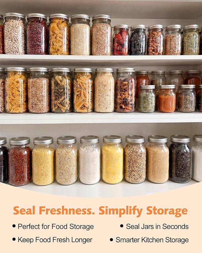 Electric Mason Jar Vacuum Sealer Kit, [2026 Upgraded] Automatic Cordless Jar Sealer for Wide & Regular Mouth Jars, One-Touch Food Saver for Canning, Homesteading & Meal Prep