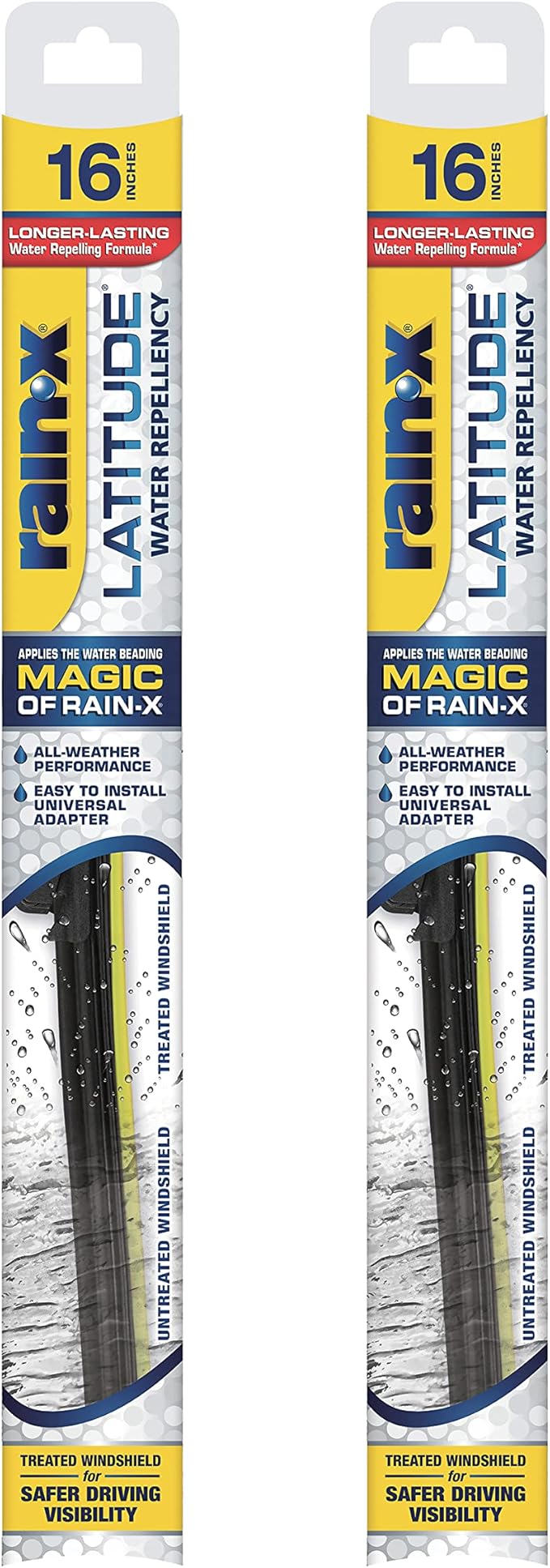 Rain-X 810204 Repellency Water Repellent Wiper Blades, 16" Windshield Wipers (Pack of 2), All Weather Streak-Free for Enhanced Visibility w/ Water Repellency Formula