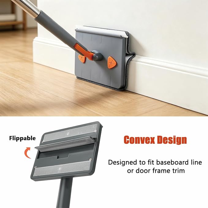 Upgraded Wall Cleaner Mop & Baseboard Cleaning Tool with 98" Long Handle, Duster Mop for Painted Wall, Ceilings, Windows, Floor, 2-in-1 Triangle & Rectangle Head with Squeegee, 10 Washable Pads