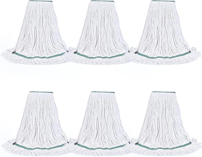 Matthew Cleaning Synthetic Rayon Mop Head Replacement, Chemical Resistant 4-Ply Looped End Commercial Mops for Floor Cleaning and Finishing, 16 oz Medium, 6 Pack